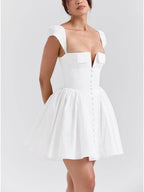 Elegant V-Neck Pleated-Waist Mini Dress