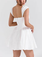 Elegant V-Neck Pleated-Waist Mini Dress