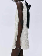Gleaming Sequined Tie-Back Bow Mini Dress for Parties