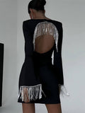 Party Time Sparkle: Imitation Diamond Chain Backless Mini Dress