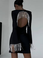 Party Time Sparkle: Imitation Diamond Chain Backless Mini Dress