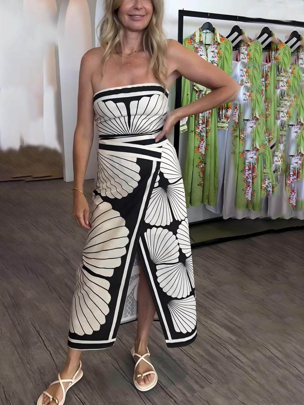 One-of-a-kind Floral-Print Off-the-Shoulder Midi Dress