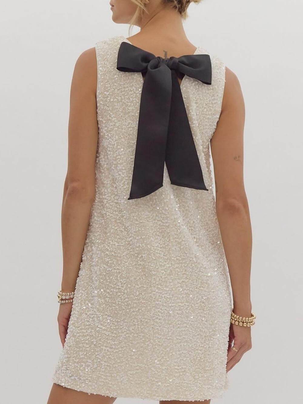 Gleaming Sequined Tie-Back Bow Mini Dress for Parties
