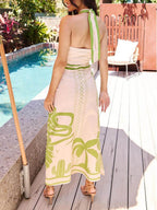 Chic Ethnic-Print Halter-Neck Maxi Dress in a Flattering Slim-Fit Silhouette