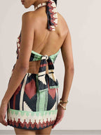 One-of-a-Kind Vintage Ethnic Print Backless Mini Dress