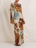 Elegant Hand-Drawn Botanical Motifs Maxi Dress