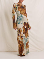 Elegant Hand-Drawn Botanical Motifs Maxi Dress