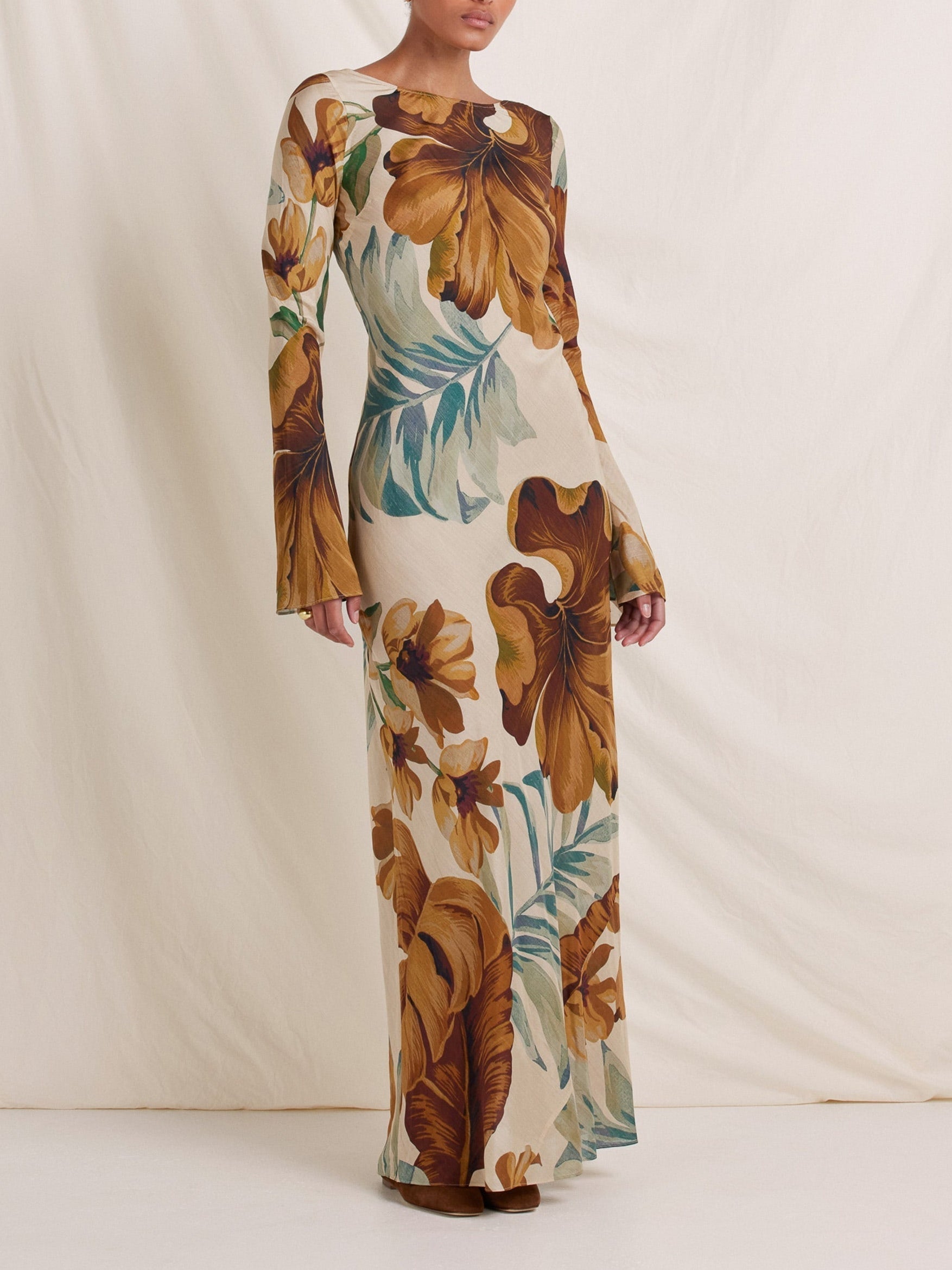 Elegant Hand-Drawn Botanical Motifs Maxi Dress