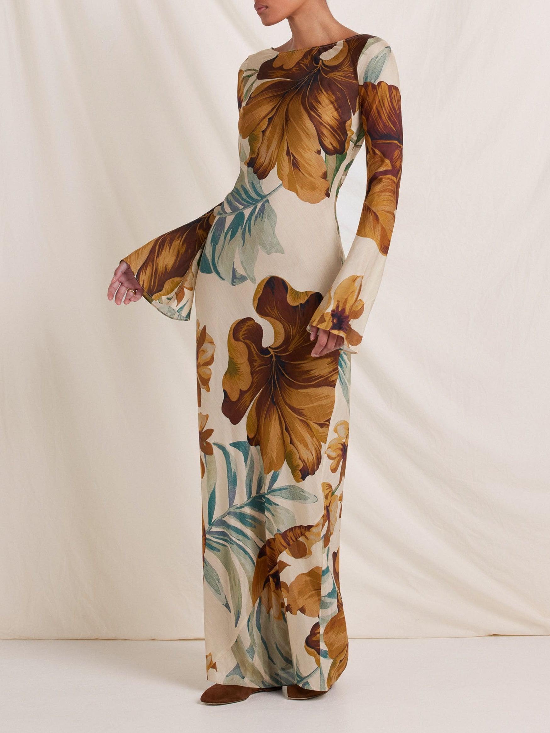 Elegant Hand-Drawn Botanical Motifs Maxi Dress