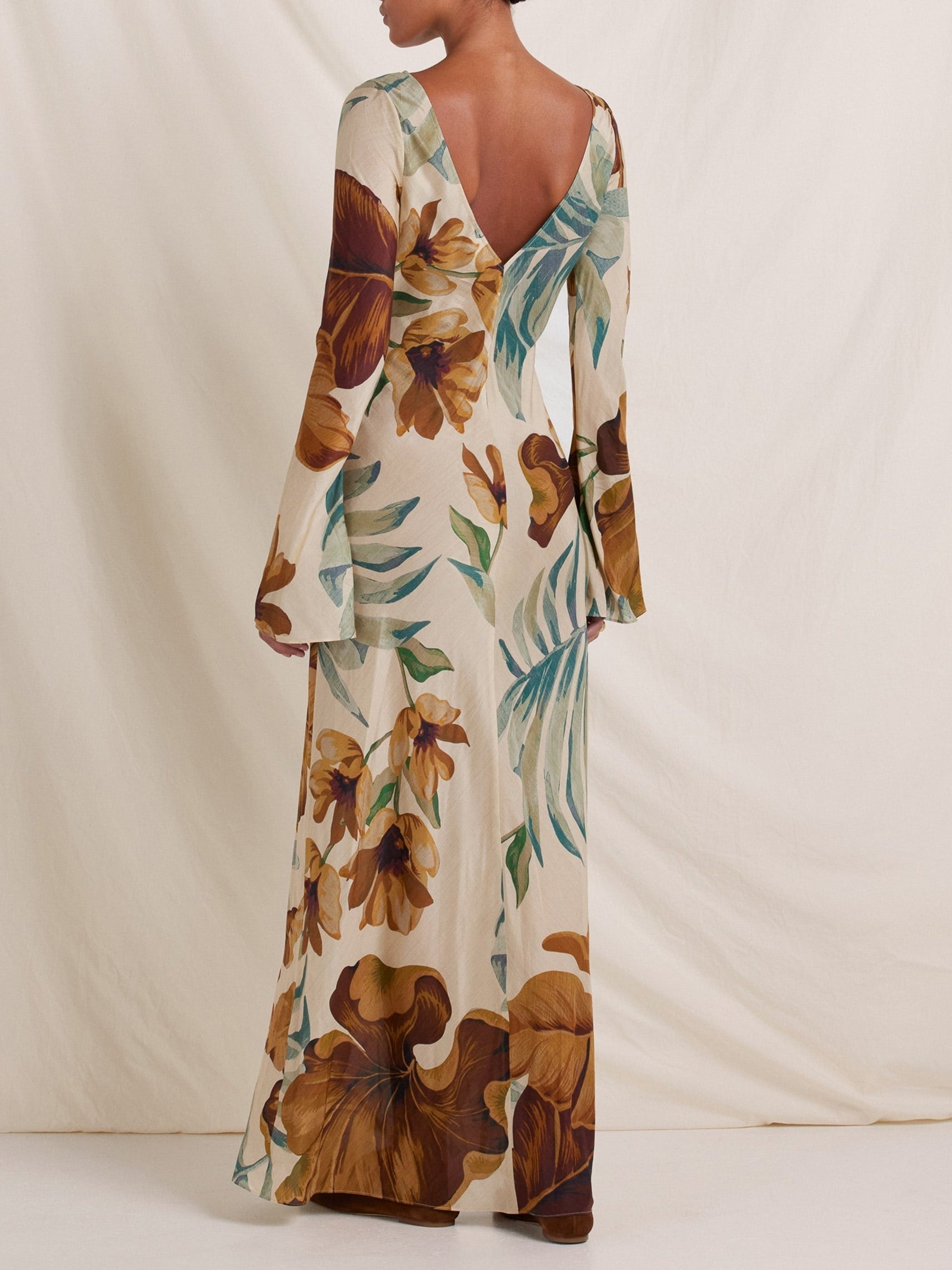 Elegant Hand-Drawn Botanical Motifs Maxi Dress