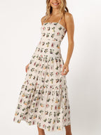 Vibrant Fruit-Print Floral Midi Dress