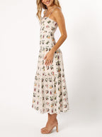 Vibrant Fruit-Print Floral Midi Dress