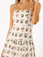 Vibrant Fruit-Print Floral Midi Dress