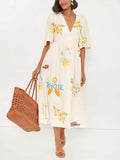 Folk Floral Print Puff-Sleeve Midi Dress – Unique Holiday Look